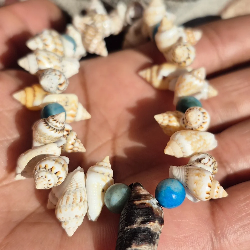 Handmade Blue Apatite And Saltwater Virgina Beach Seashell Ankle Braclet! - Picture 4 of 6